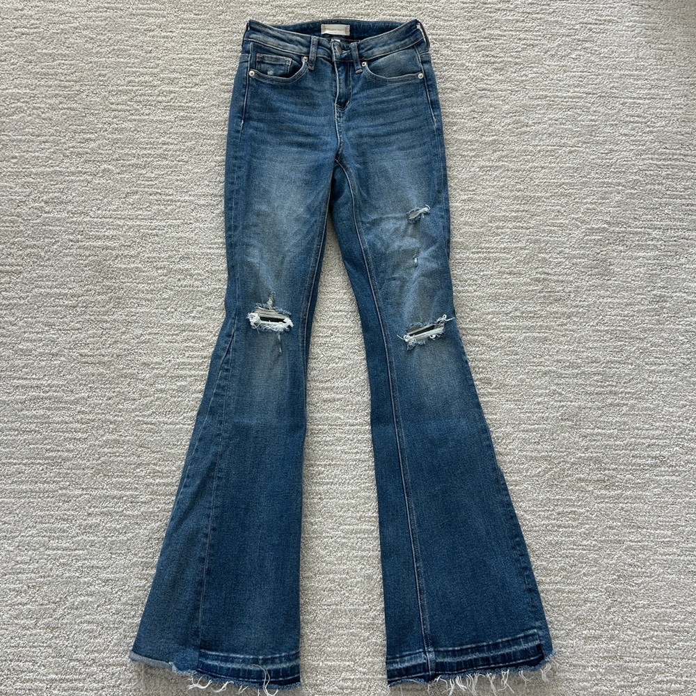 Altar'd State Distressed Flare Jeans in Blue
